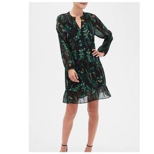 BANANA REPUBLIC black green Swing Floral Shift Dress Banana Republic L New